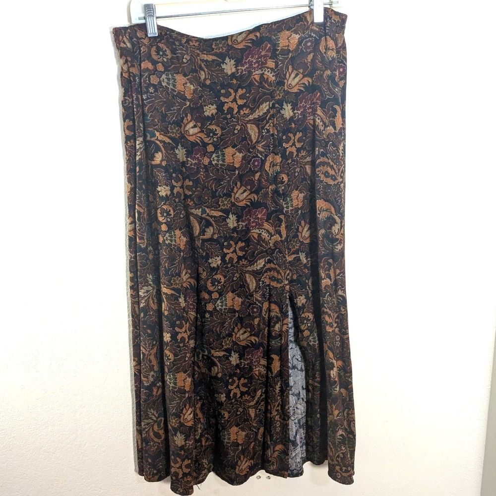 Vintage 90s First Option Dark Floral Tapestry Midi Midaxi Skirt Size L